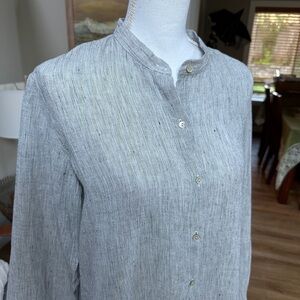 Striped Organic Linen Crinkle Classic Collar Shirt Size S-M
